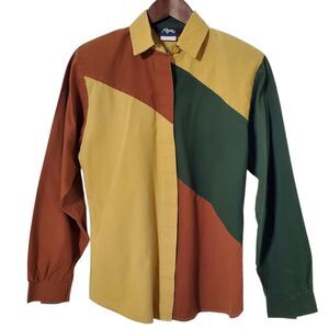 Vintage Roper Western Shirt Size S Colorblock Green Yellow Button Up Womens